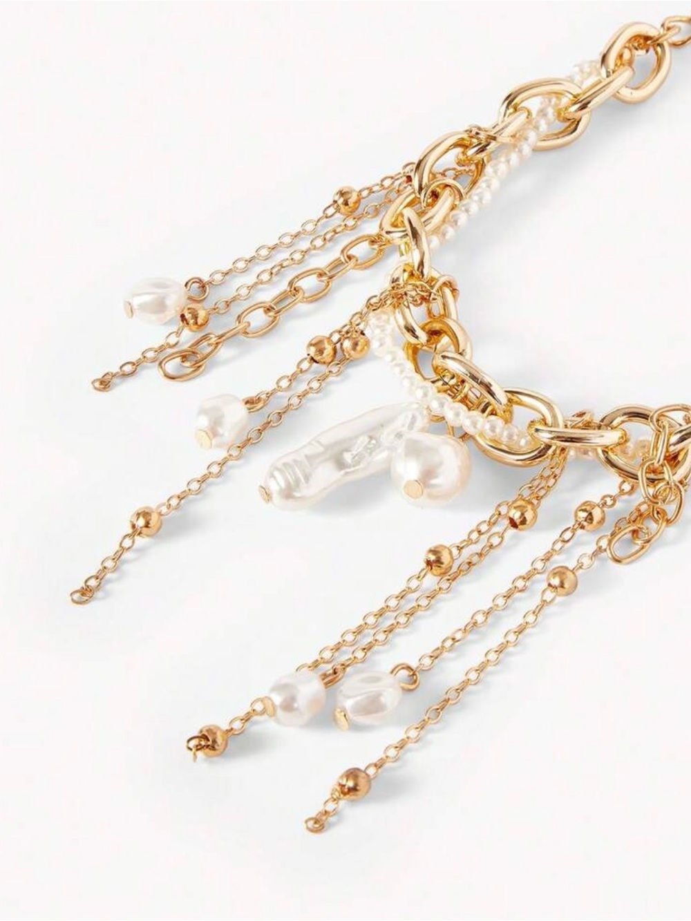 Gold and White Pearl Multi-Chain Charm Bracelet - Picture 3 of 8